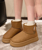 Lässige Kamelstiefel mit Plateausohle, Kunstleder, flauschiges Wollfutter